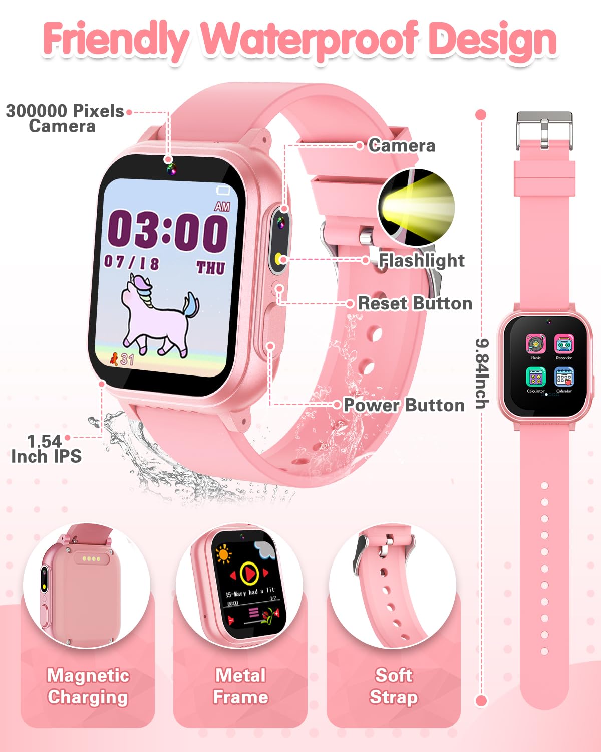 Kids Waterproof Smart Watch Boys Toys Age 5-12 with 32 Games, Dual Camera, Habit Tracking, Music Player, Video, Alarm Clock, HD Touchscreen Watch for Kids Birthday Gift for 3-12 Years Old Boys(Black)