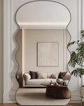 Full Length Mirror, 76"x34" Wavy Floor Mirror Freestanding, Floor Standing Full Body Mirror with Stand for Bedroom, Hanging Mounted for Living Room Cloakroom, Black