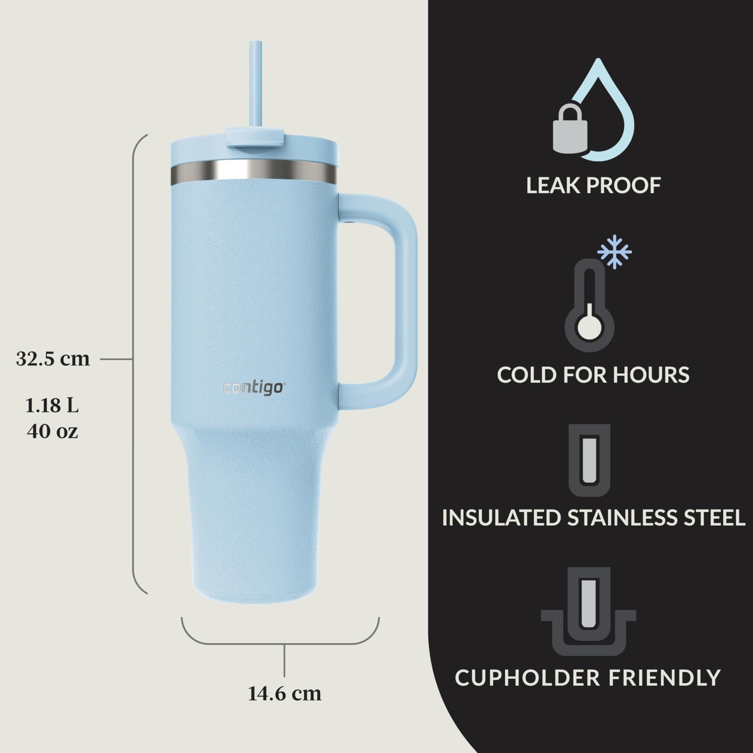 Contigo Streeterville 30oz Tumbler, Stainless Steel Vacuum Insulated, Leak-Proof, Cold for 29 Hours, Fits in cupholders, Licorice