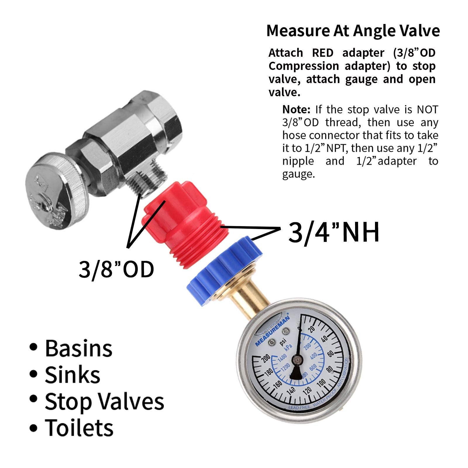 MEASUREMAN 2" Water Pressure Test Gauge, 3/4" Female Hose Thread, 0-200 psi/kpa with Maximum Pressure Memory (Pack of 2)
