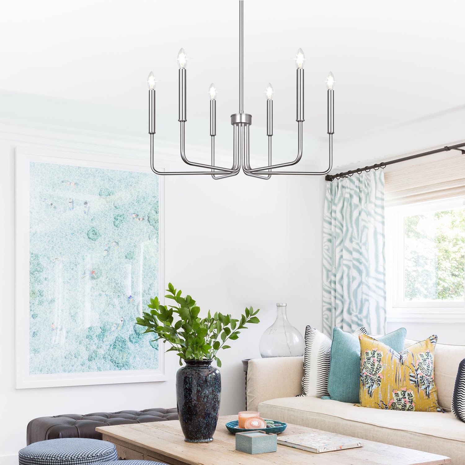 Rustic Black Chandelier, 6-Light Antique Farmhouse Chandelier for Dining Room Lighting Fixtures, Vintage Candle Pendant Light Fixtures Chandeliers for Dining Room Bedroom, Foyer and Living Room