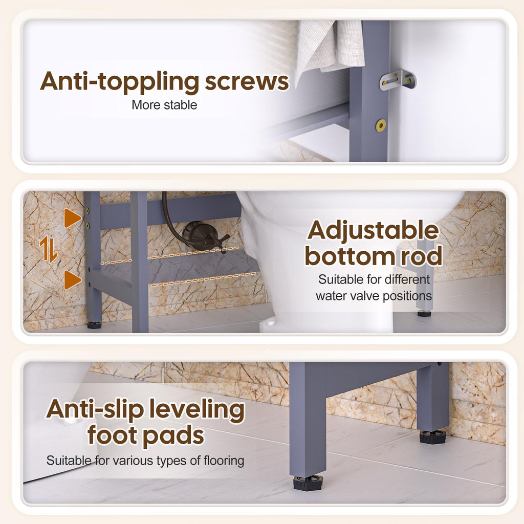 Cozivolife Over The Toilet Storage: 4-Tier Bamboo Organizer Rack with 2 Baskets & Paper Holder & 4 Hooks & Waterproof Feet Pad, Adjustable Freestanding Shelf for Bathroom (Brown)