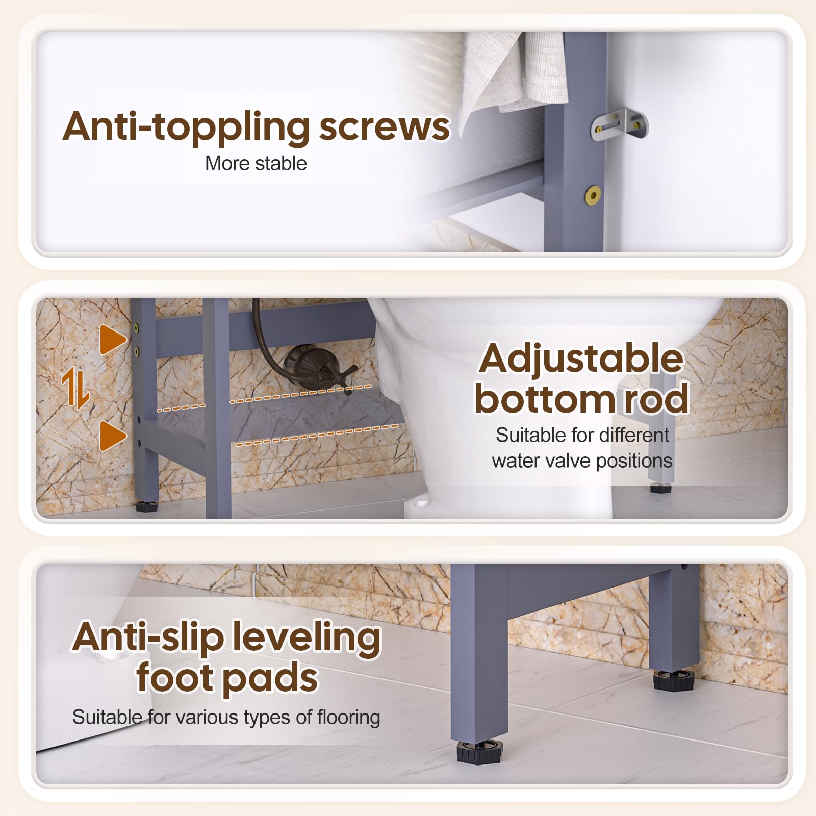 Cozivolife Over The Toilet Storage: 4-Tier Bamboo Organizer Rack with 2 Baskets & Paper Holder & 4 Hooks & Waterproof Feet Pad, Adjustable Freestanding Shelf for Bathroom (Brown)