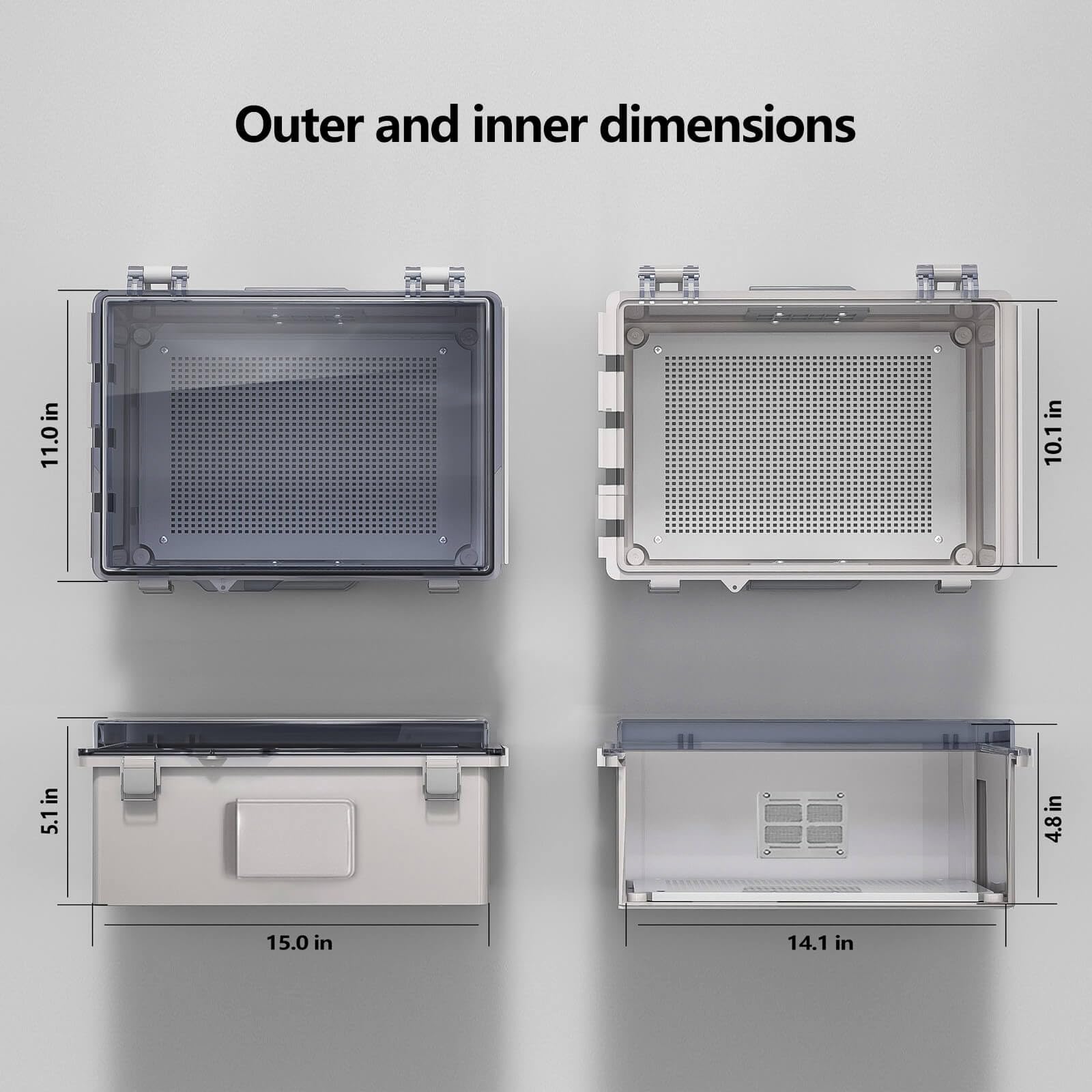 ABS Electrical Junction Box, Ventilated Design, Cable Grommets, IP65 Waterproof Enclosure, Indoor/Outdoor Use with Mounting Panel. (Clear Cover, 8.7"x6.7"x4.3")