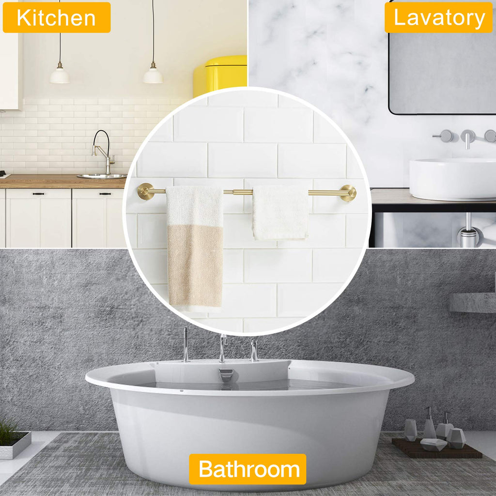 BESy Adjustable 15 to 26 Inch Single Bath Towel Bar for Bathroom SUS304 Stainless Steel Towel Holder, Wall Mount with Screws Hand Towel Bar Rod Hotel Style, Brushed Gold