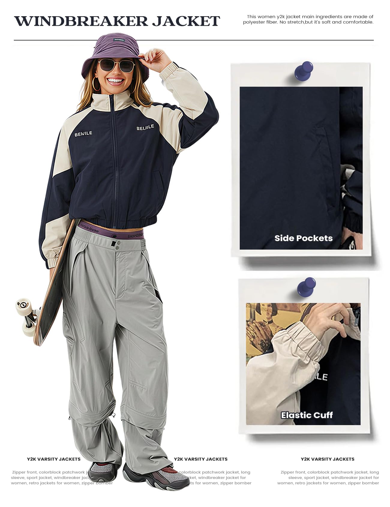 Wyeysyt Women Windbreaker Jacket Y2k Varsity Jackets Oversized Vintage 90s Jacket