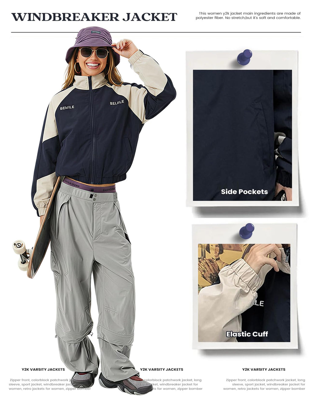 Wyeysyt Women Windbreaker Jacket Y2k Varsity Jackets Oversized Vintage 90s Jacket