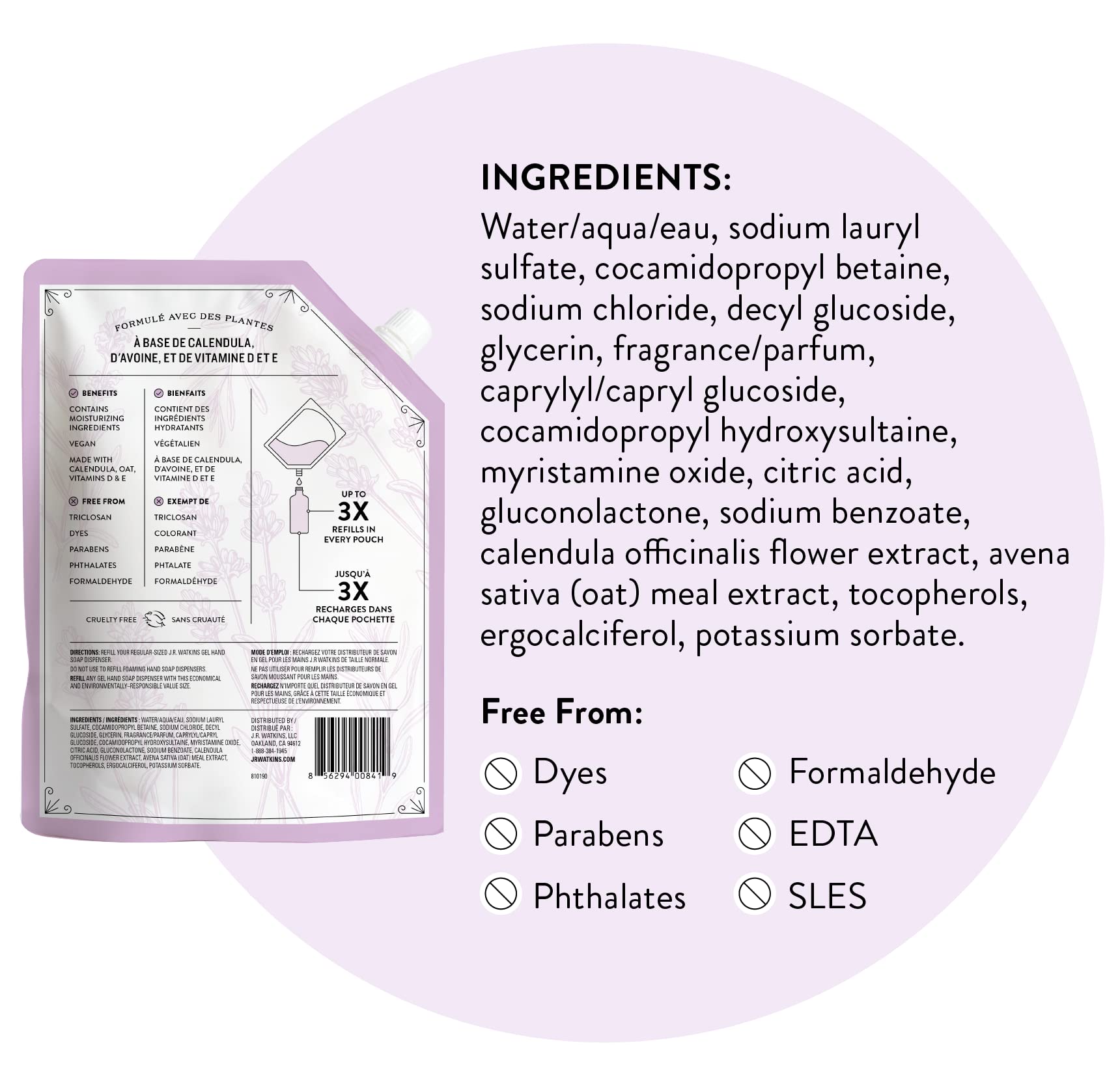 J.R. Watkins Gel Hand Soap Refill, Moisturizing Hand Wash, Formulated with Plant-Based Cleansers, Alcohol-Free, Cruelty-Free, Aloe & Green Tea, 34 Fl Oz, 2 Pack