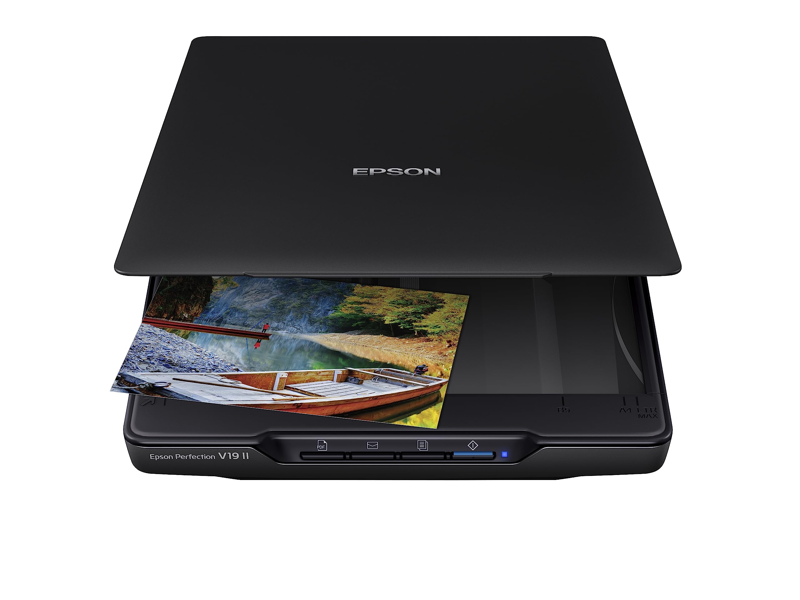 Epson Perfection V19 II Color Photo and Document Flatbed Scanner with 4800 dpi Optical Resolution, USB Power and High-Rise, Removable Lid