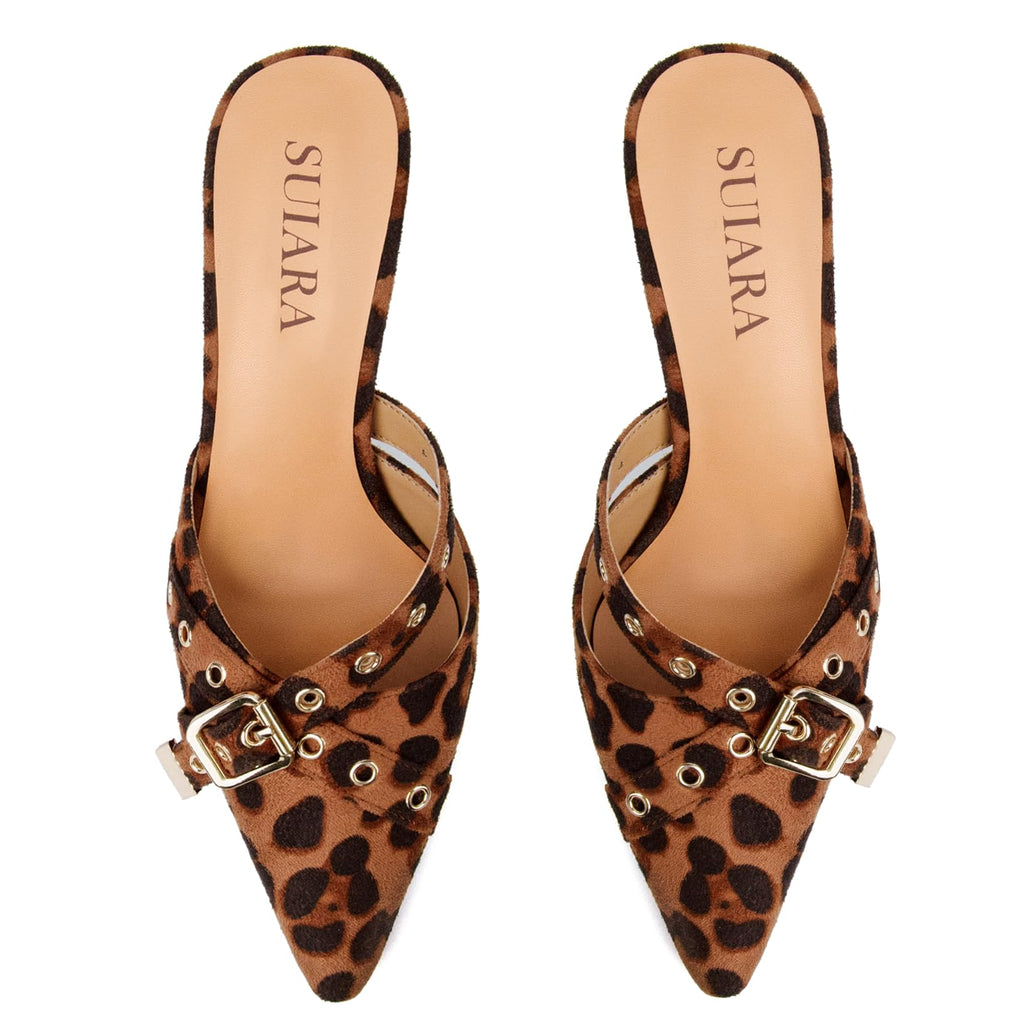 Kitten Heels for Women Closed Toe Heels Vintage Heeled Mules Sexy Pointy Studded Slip on Stiletto Dressy Pumps