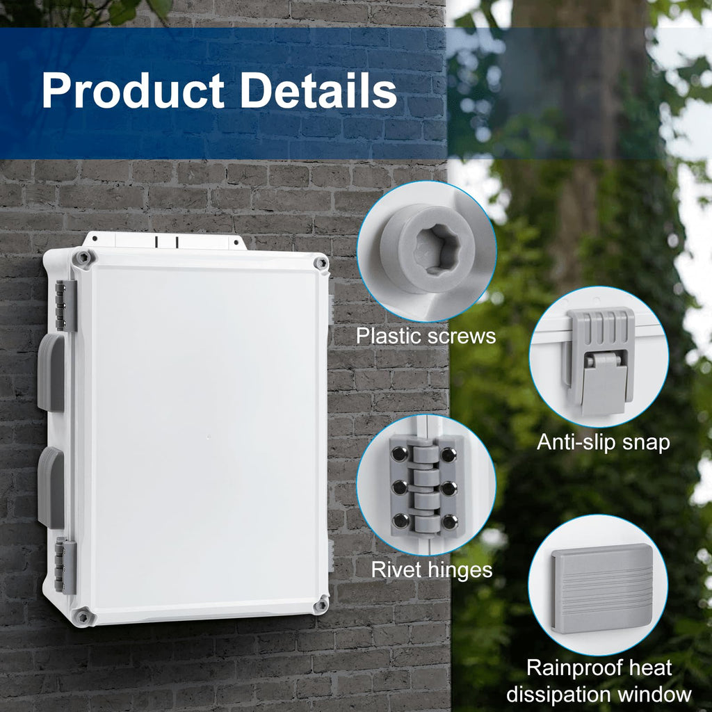 Namunanee Outdoor Electrical Junction Box, ABS Water Resistant Enclosure with Internal Mounting Panel & Hinged Cover, 9.2" H* 7" L* 4.6" W