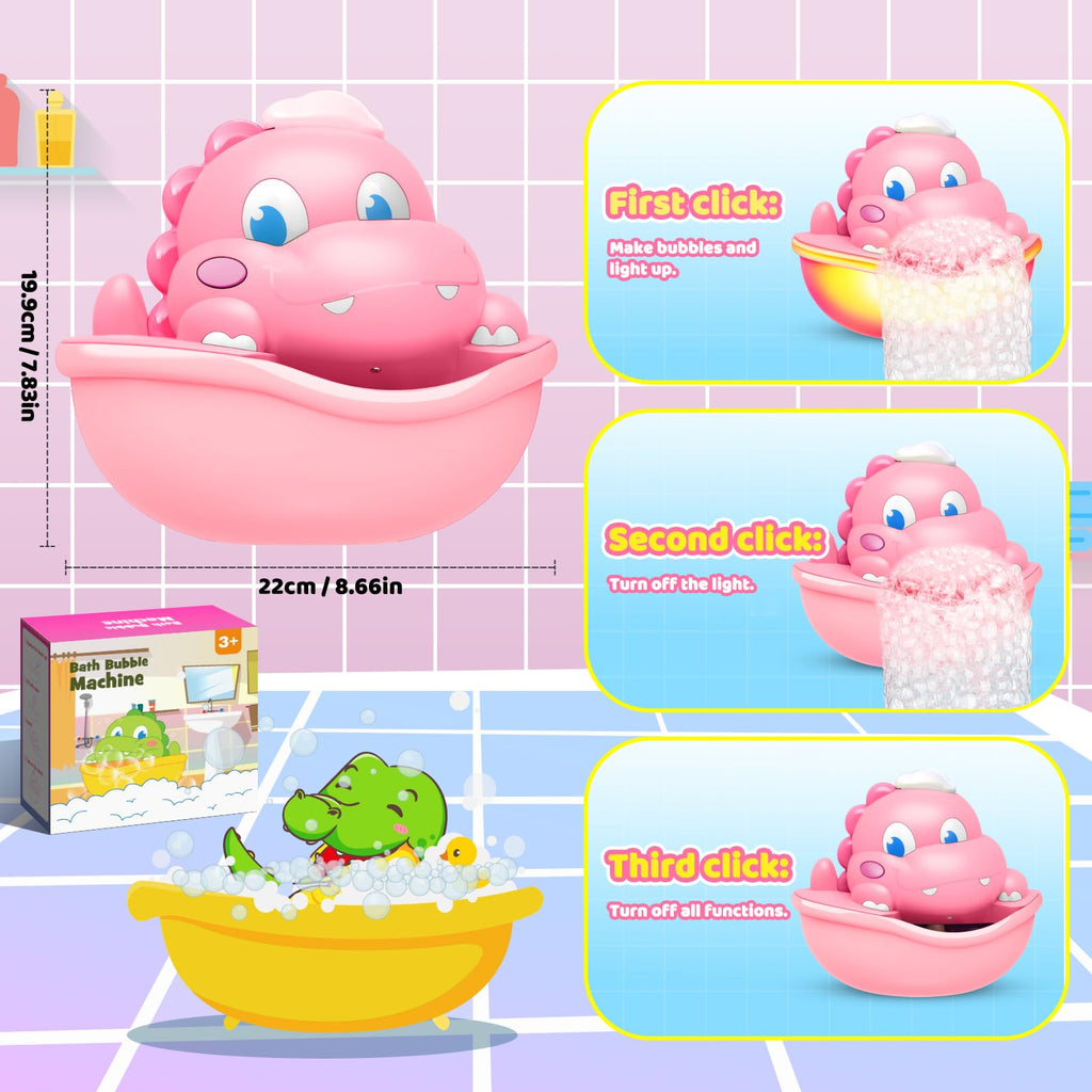 Bath Toys,Light-Up Bath Bubble Machine Automatic Bubble Maker Bathroom Toy for Kids Ages 1-3 4-8 Toddler Bathub Toy Easter Basket Stuffers Dinosaur Toys for Kids 3-5