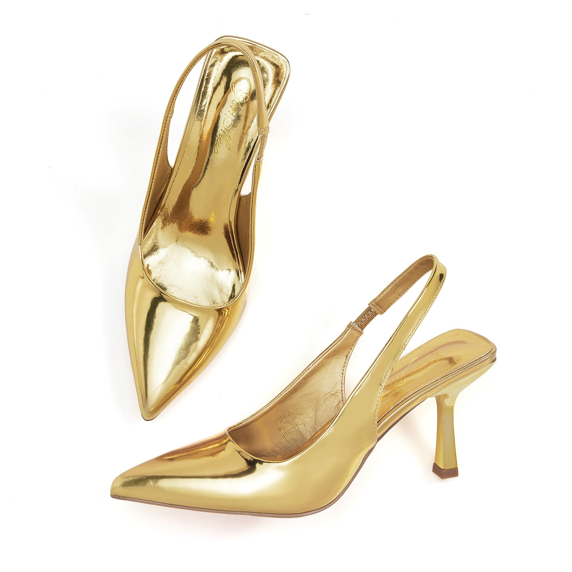 GENSHUO Women's Slingback Kitten Heel Pointed Closed Toe Stiletto Pumps Slip on Elastic Strap Wedding Party Dress Sandals Shoes