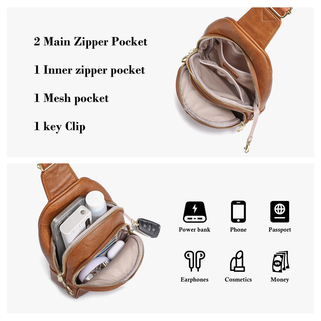 INICAT Small Crossbody Sling Bags Faux Leather Fanny Packs Purses for Women Everyday & Travel