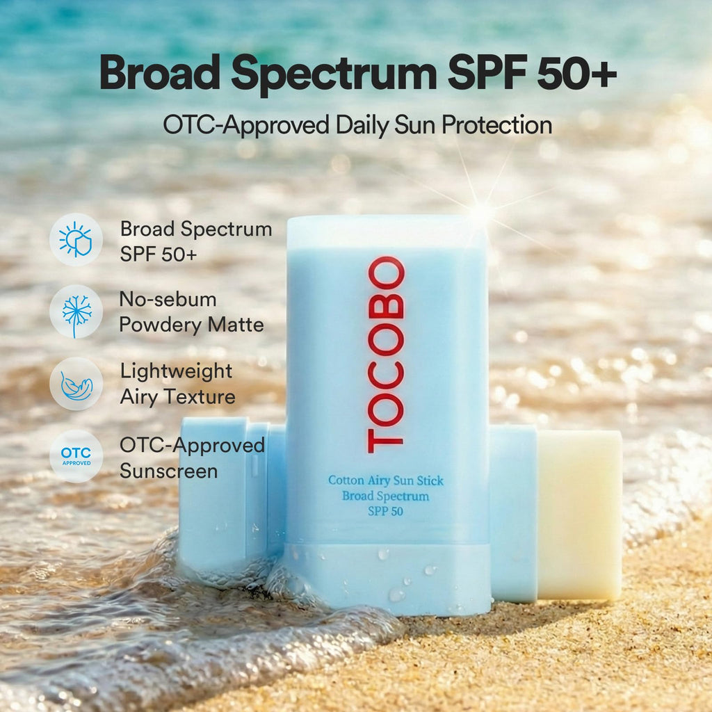TOCOBO Cotton Airy Sun Stick SPF 50 Broad Spectrum Korean Matte Sunscreen Stick for Face - Travel Size Sebum Control Sunblock -Vegan, Lightweight, 0.67 oz (1single pack)