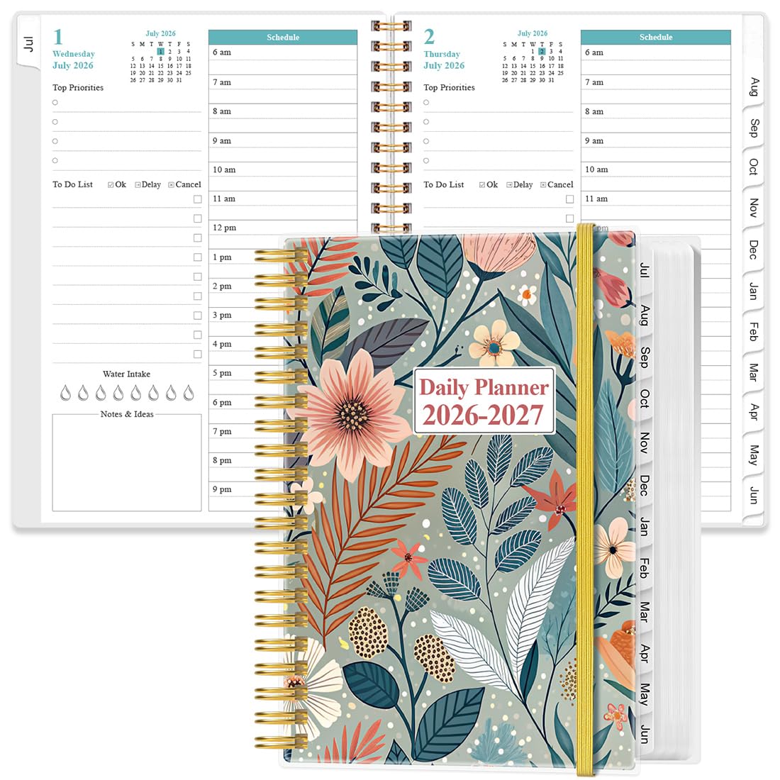 2026-2027 Daily & Monthly Planner - One Page Per Day, Daily Planner from July 2026 to June 2027, Planner 2026-2027 with 12 Monthly Tabs, 6.4" x 8.5", Black