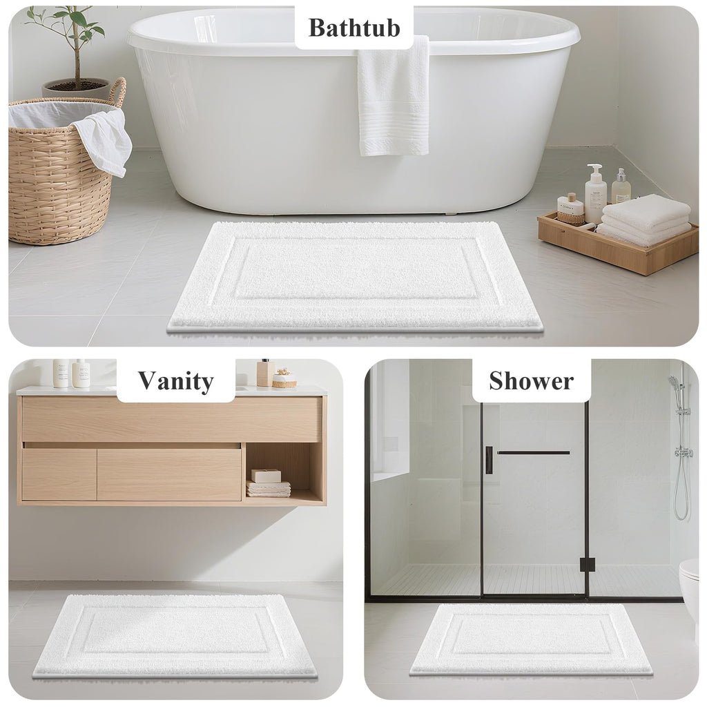 SHACOS Black Bathroom Rugs Sets 3 Piece, 16"x24" + 20"x32" Non Slip Bath Mat and 20"x24" Toilet Rugs U Shaped Washable, Soft Fluffy Water Absorbent Bath Rugs for Bathroom