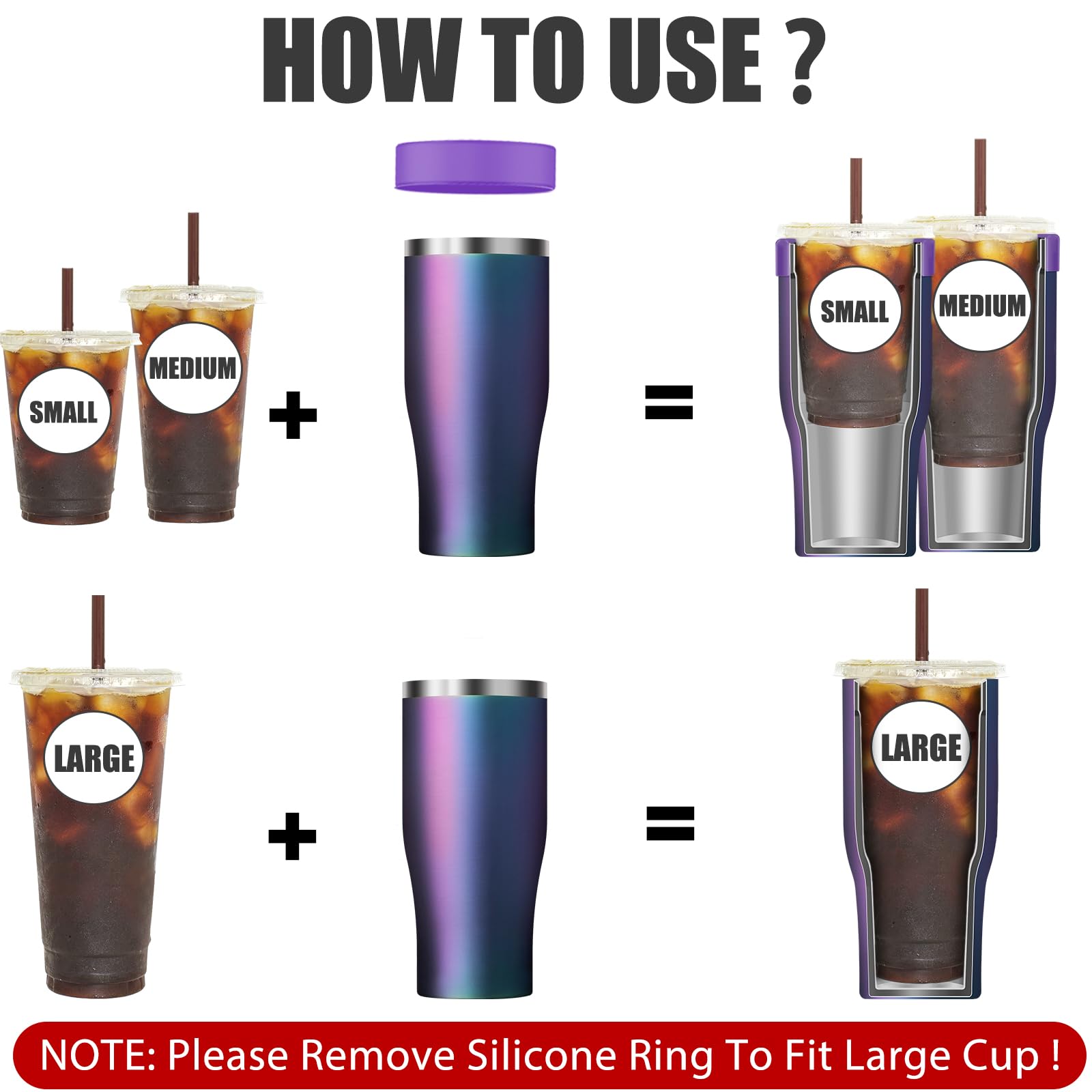 Universal Iced Coffee Sleeve - Upgraded Double Wall Reusable Stainless Steel Holder Sleeves Insulator for Cold Drinks Fits Starbucks Dunkin Donuts McDonalds Small Medium Large Cup (Aurora)