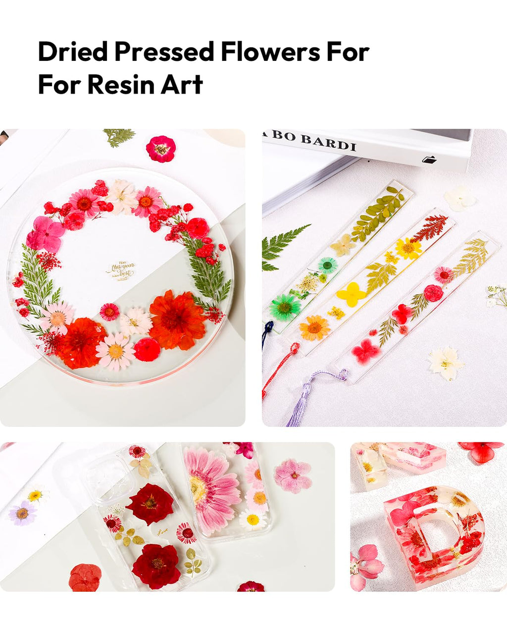 Dried Flowers, Resiners 58Pcs Pressed Flowers for Craft Pink Real Natural Dried Flowers Dry Leaves Kit for DIY Making Crafts Resin Soap Candle Scrapbook Supplies Card Making Jewelry