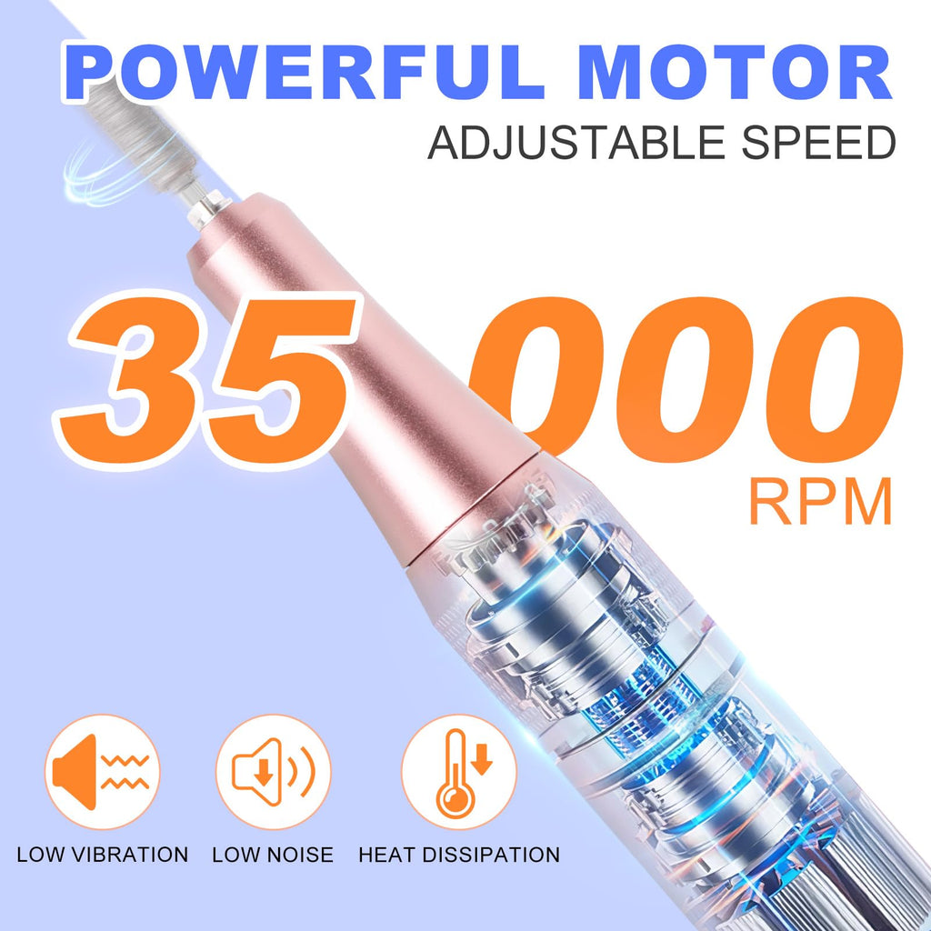 MEKK Nail Drill Kit,35000RPM Electric Nail Drill Professional Electric Nail File with 12PCS Bits,Anti-Shaking Cordless E Filer for Nails with LCD Display,Home & Salon (Orange Blue)