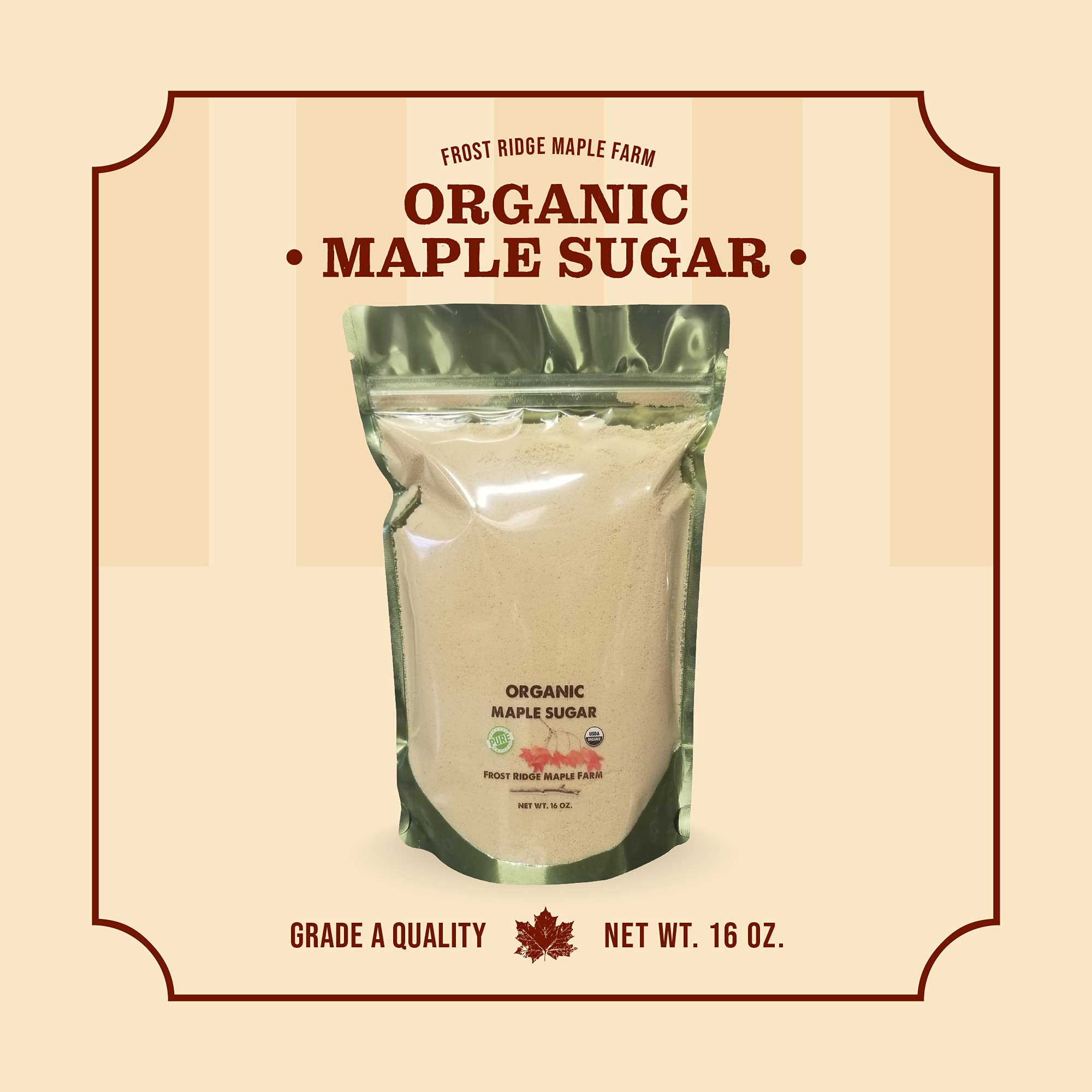 Frost Ridge Maple Farm Powdered Granulated Organic Maple Sugar, Grade A, 8 oz.