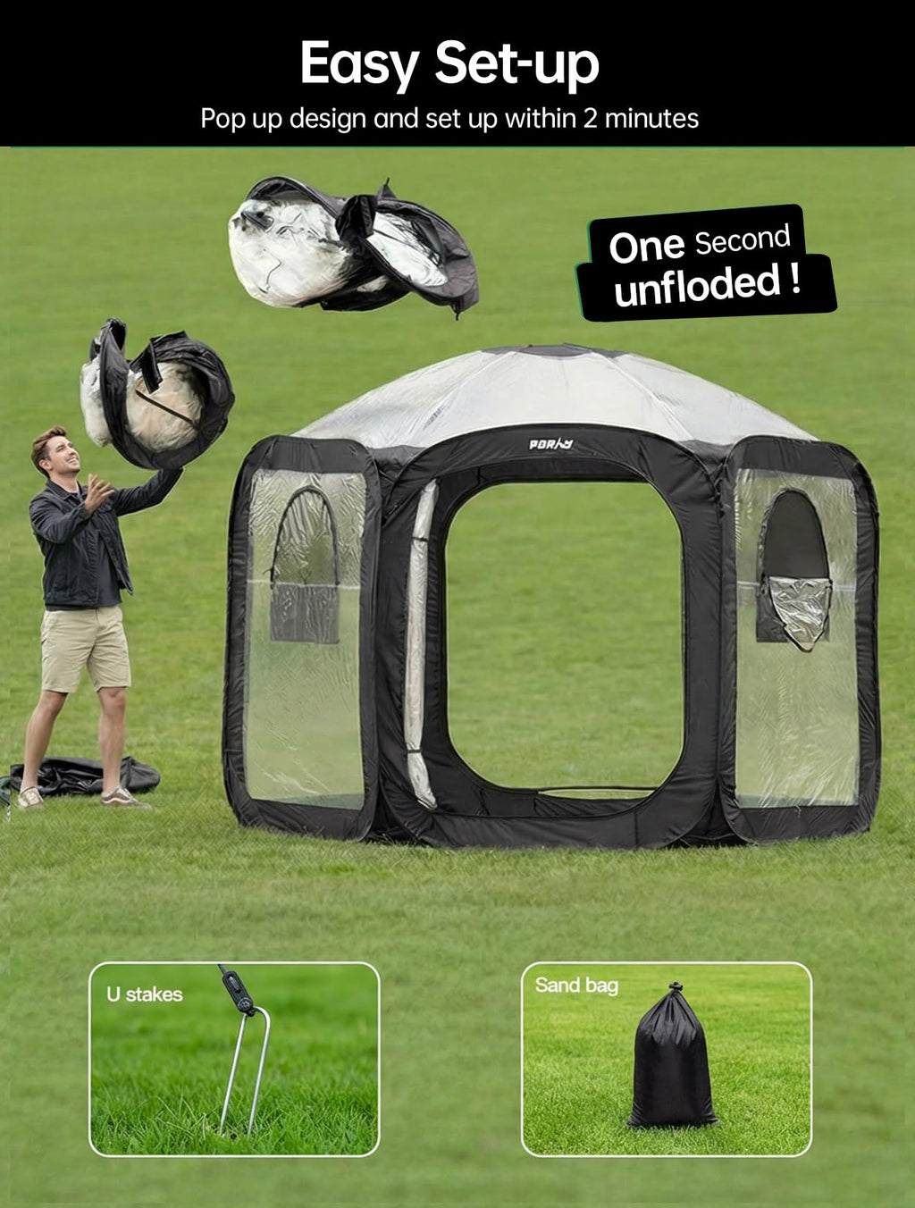 Porayhut Pop Up Greenhouse Tent,Portable X-Large Walk-in Flower House ,Indoor Outdoor Gardening Plant Sunshine Room with PE Mesh Cloth Cover for Protecting Plant from Cold Frost & Birds