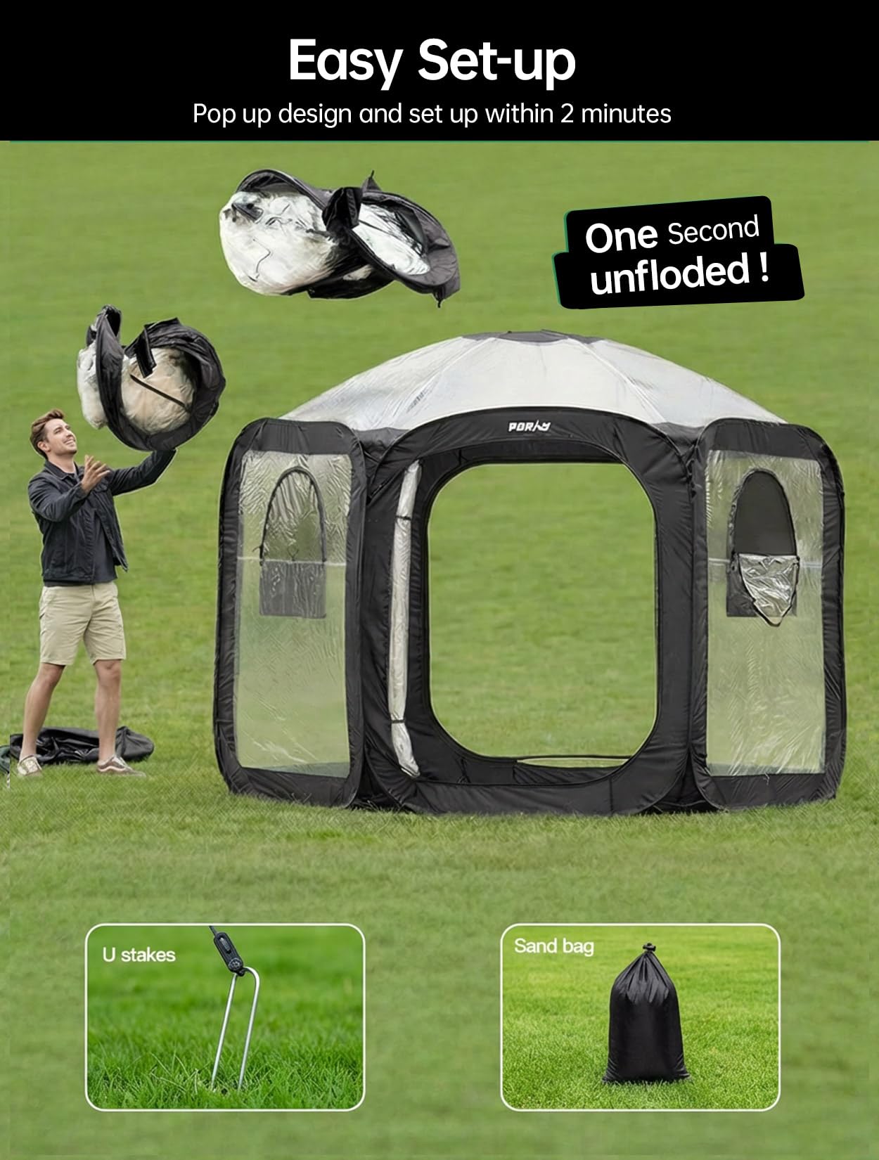 Porayhut Pop Up Greenhouse Tent,Portable X-Large Walk-in Flower House ,Indoor Outdoor Gardening Plant Sunshine Room with PE Mesh Cloth Cover for Protecting Plant from Cold Frost & Birds