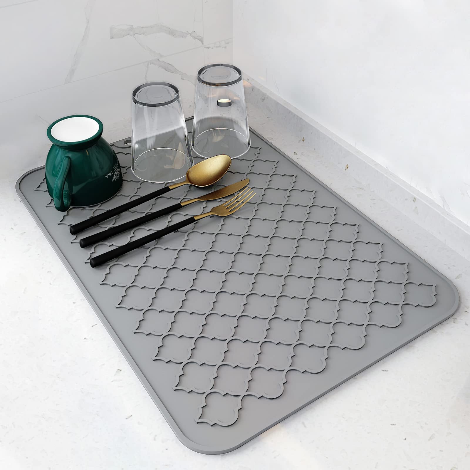 AMOAMI-Dish Drying Mats for Kitchen Counter-Silicone Dish Drying Mat-Kitchen Dish Drying Pad Heat Resistant Mat-Kitchen Gadgets Kitchen Accessories Kitchen Small Appliances(12" x 16", BEIGE)
