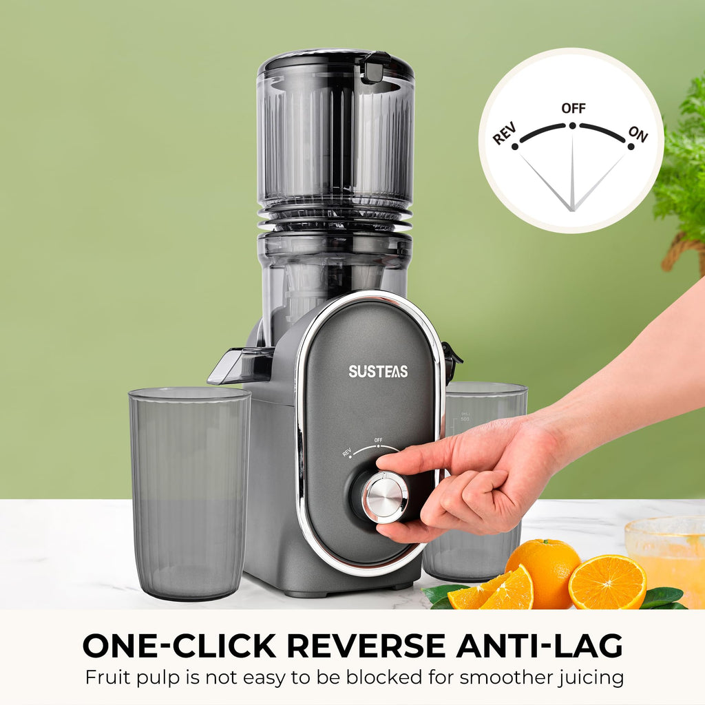 SUSTEAS Cold Press Juicer, 5.3" Feed Chute Slow Masticating Machines with 300W, Fit Whole Fruits & Vegetables, High Juice Yield, Easy to Clean, White