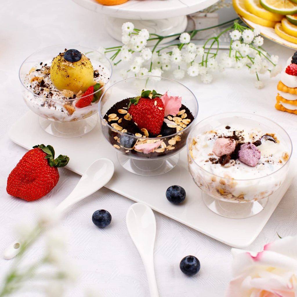 supernal 2oz Square Plastic Mini Dessert Cups with Gold Spoons,Parfait Appetizer Cup,100pcs Cups,100pcs Gold Spoons,Perfect for Birthday,Party,Wedding
