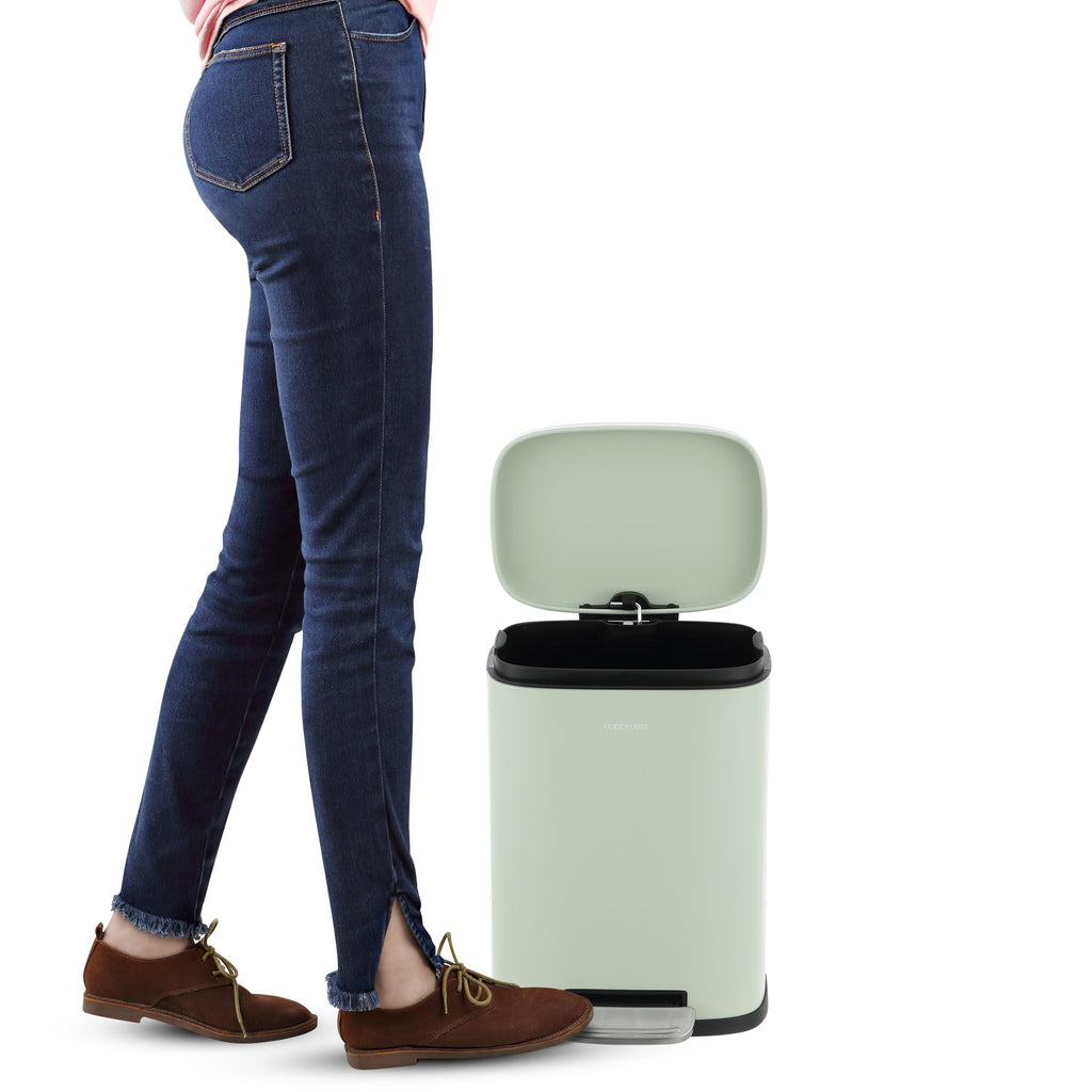 happimess HPM1006B Connor Rectangular 13-Gallon Trash Can with Soft-Close Lid and Free Mini Trash Can, Fingerprint Resistant, Modern, Minimalistic for Home, Kitchen, Office, Bathroom, Black
