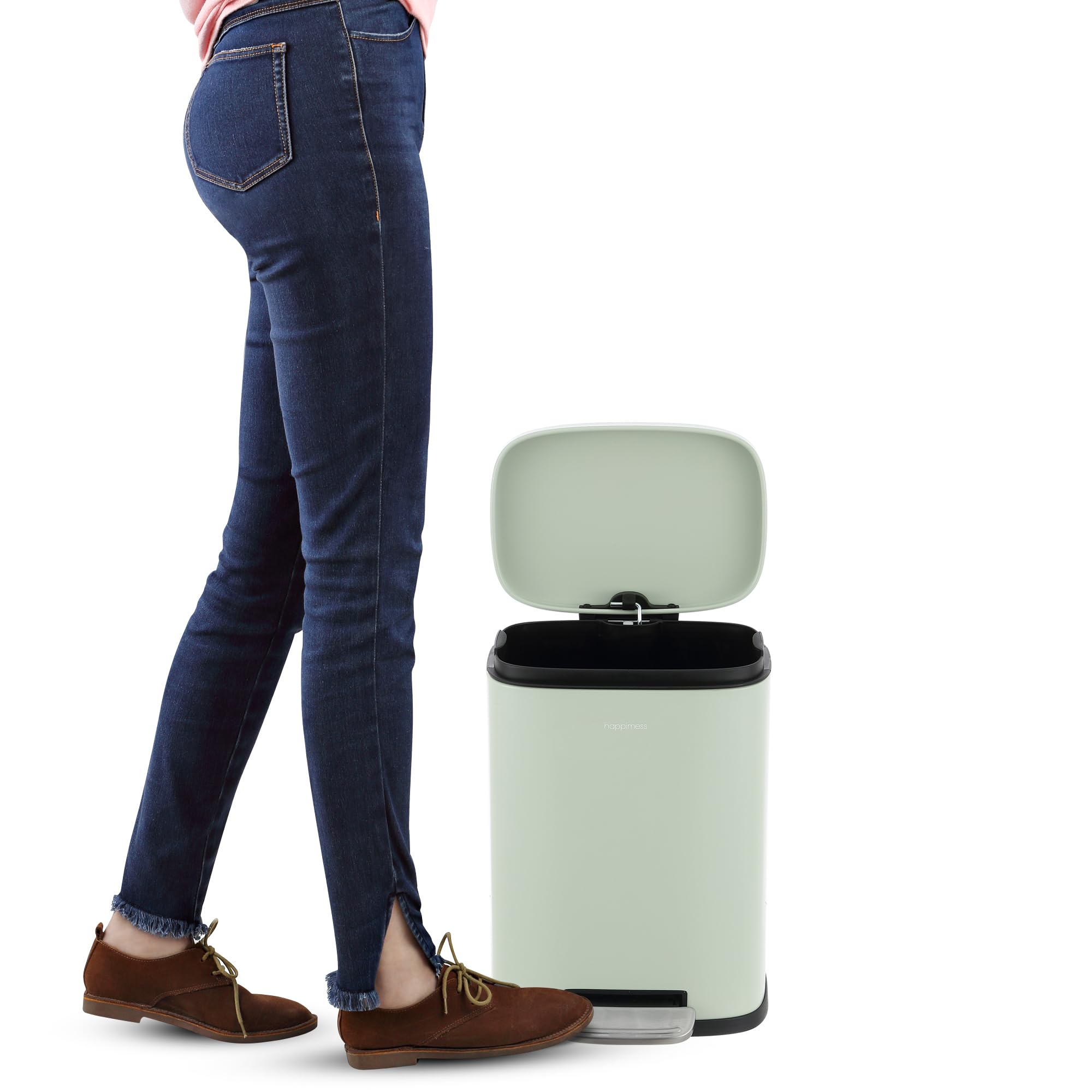 happimess HPM1006B Connor Rectangular 13-Gallon Trash Can with Soft-Close Lid and Free Mini Trash Can, Fingerprint Resistant, Modern, Minimalistic for Home, Kitchen, Office, Bathroom, Black