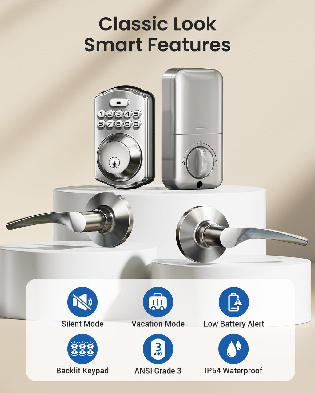 Veise Keyless Entry Door Lock with 2 Lever Handles - Electronic Keypad Deadbolt, Easy Installation Digital Smart Front Door Lock Set, Matte Black