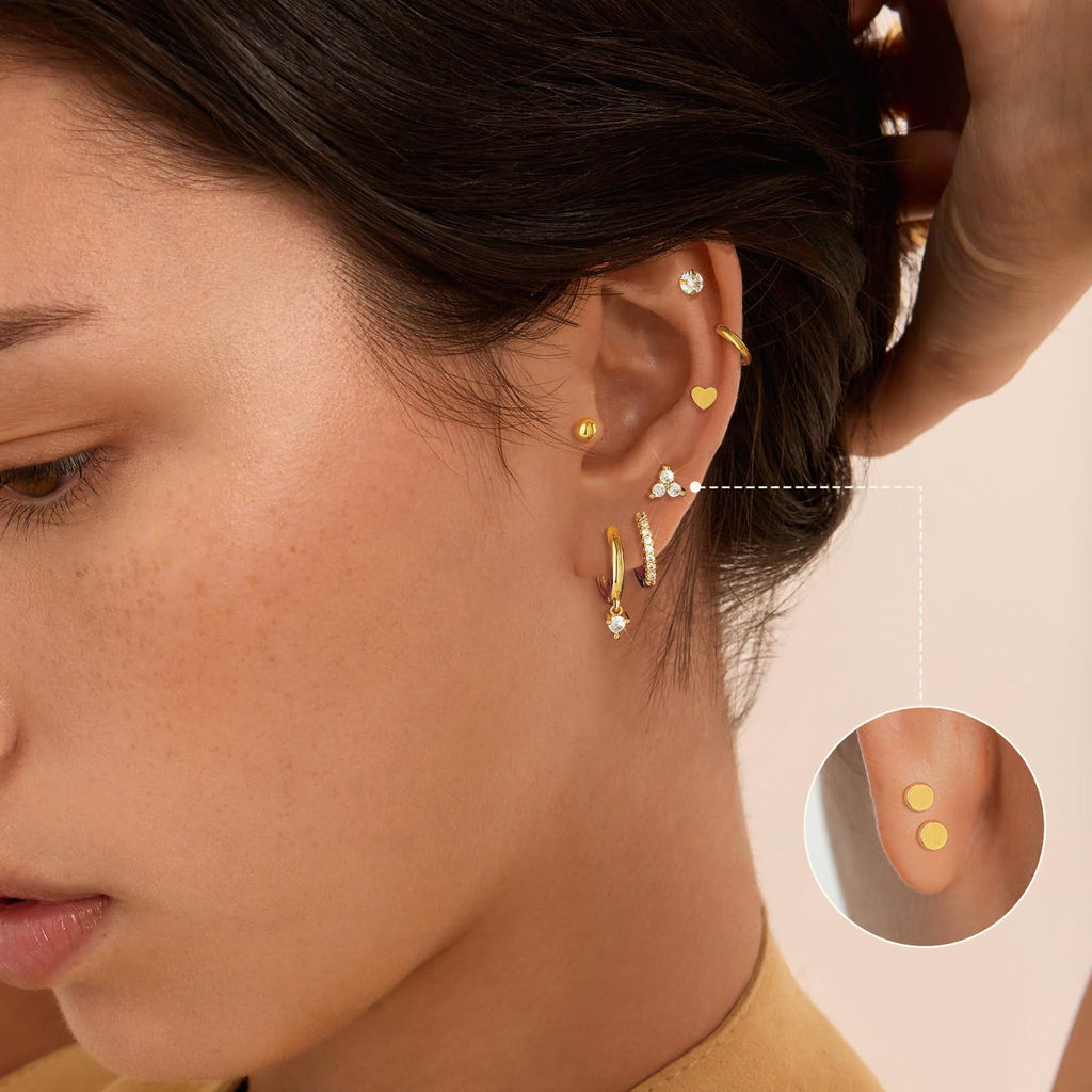 Adoyi 9 Pairs Gold Hoop Earrings Set for Womens Twisted Huggie Hoops Earrings 14K 18K Gold Plated for Girls Valentines Mother's Day Birthday Gifts Lightweight