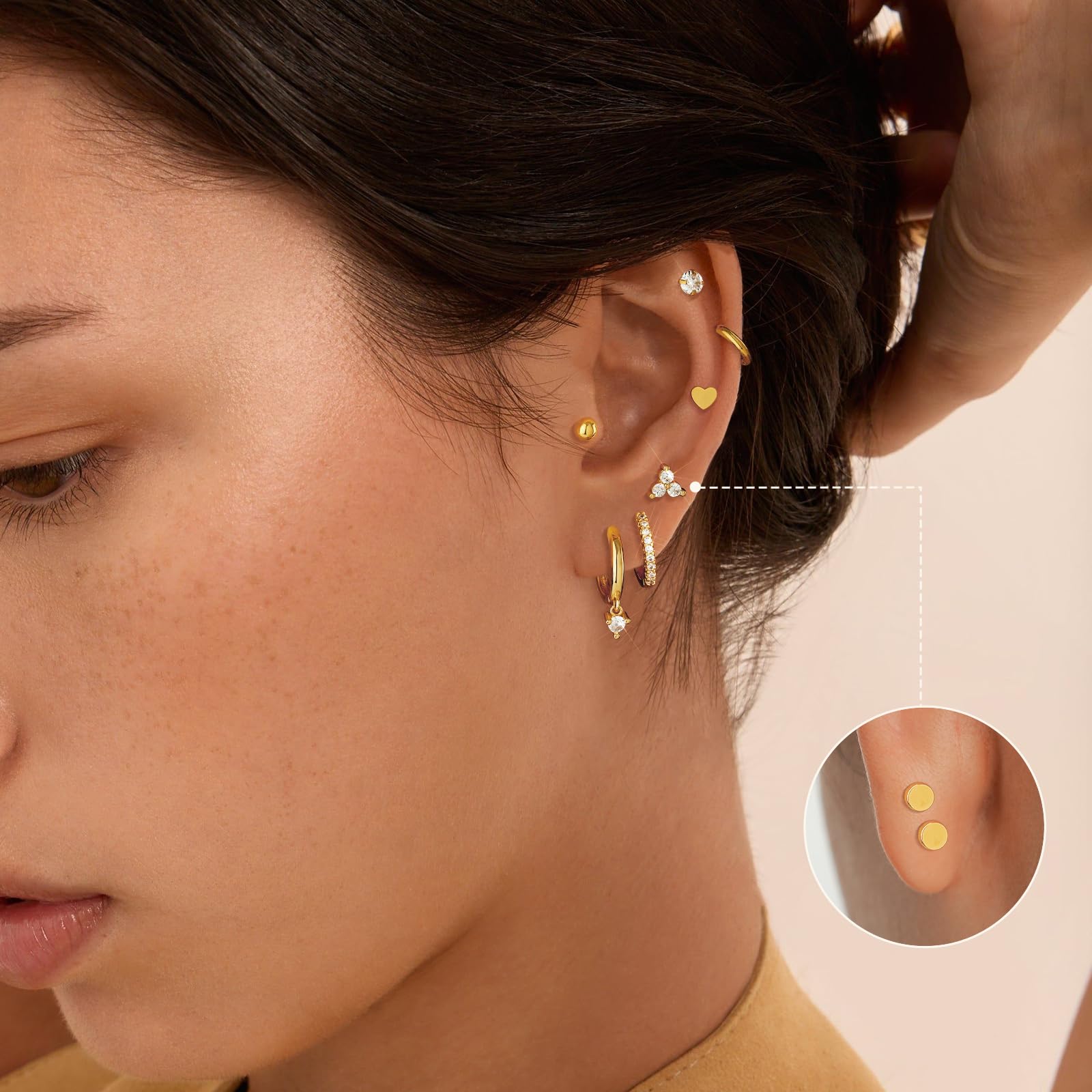 Adoyi 9 Pairs Gold Hoop Earrings Set for Womens Twisted Huggie Hoops Earrings 14K 18K Gold Plated for Girls Valentines Mother's Day Birthday Gifts Lightweight