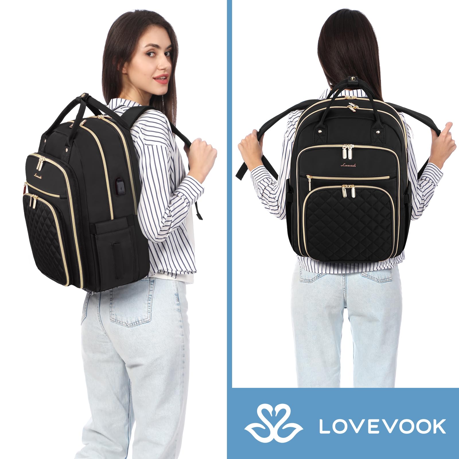 LOVEVOOK Laptop Backpack for Women, Water Resistant Travel Work Backpacks Purse College Business Teacher Nurse Computer bag with USB Charging Port