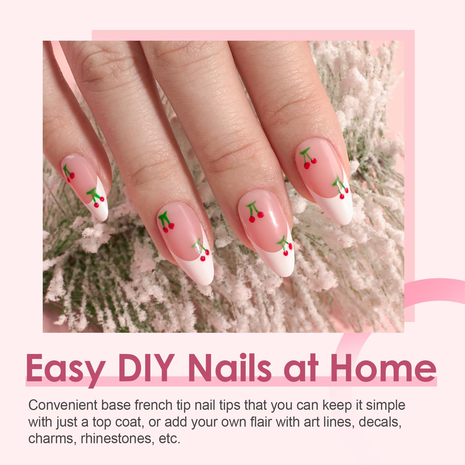 Canvalite French Tip Press on Nails Gel Nail Tips - 300Pcs Pre-Colored Quick and Easy Press on Nails Almond Fake Nails with Designs DIY Nail Extensions, Nude White