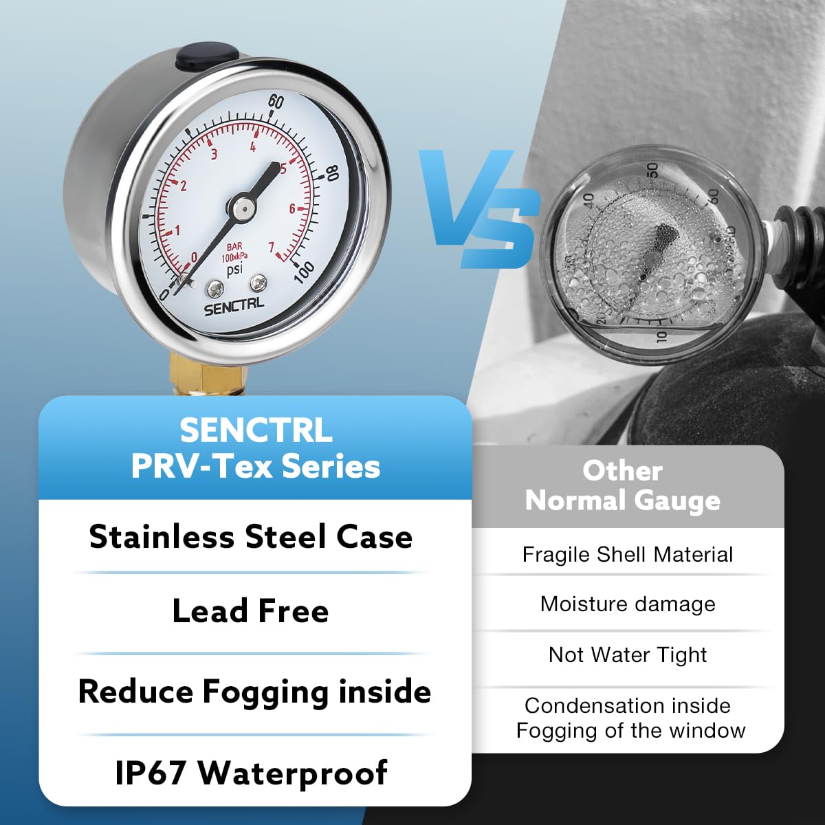 SENCTRL 30inHg Vacuum Pressure Gauge, 2" Dial, 1/8 NPT Lower Mount, Waterproof, Stainless Steel Case, for Tube Tester, HVAC, Pneumatic Air Compressor, Hand Pump, Valve Test