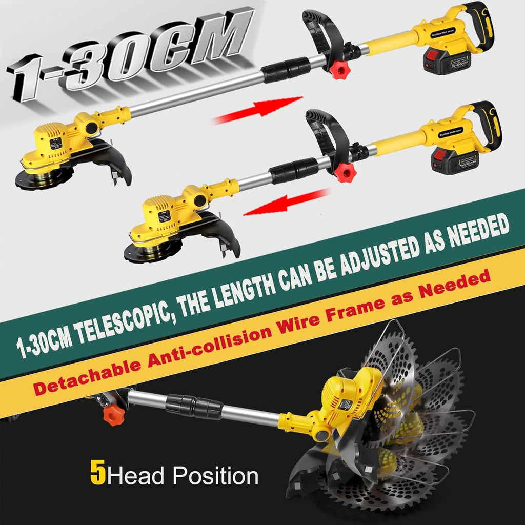 Cordless Weed Wacker for Dewalt 20V MAX Battery, 4-in-1 Electric Weed Eater, String Trimmer with 5 Blades, for Lawn, Yard and Bush Trimming (No Battery) (Yellow)