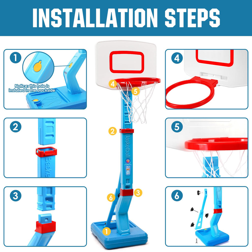 SUPER JOY Toddler Basketball Hoop - Height Adjustable Kids Basketball Hoops for Indoor & Outdoor Play - Portable Mini Basketball Goal for Poolside- Game Sport Toys for Boys & Girls Age 1 2 3 4 5