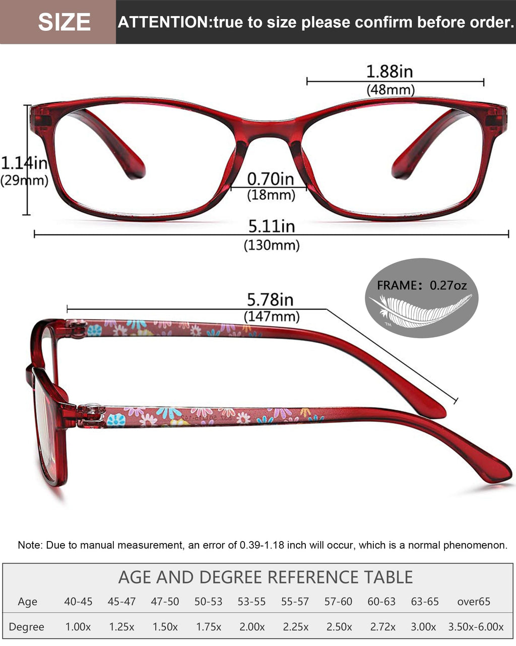 EYEURL Reading Glasses for Women Men Blue Light Blocking, 0.00 Anti Eye Strain Computer Readers, TR90 Ultra Lightweight Rectangle Frame Eyeglasses