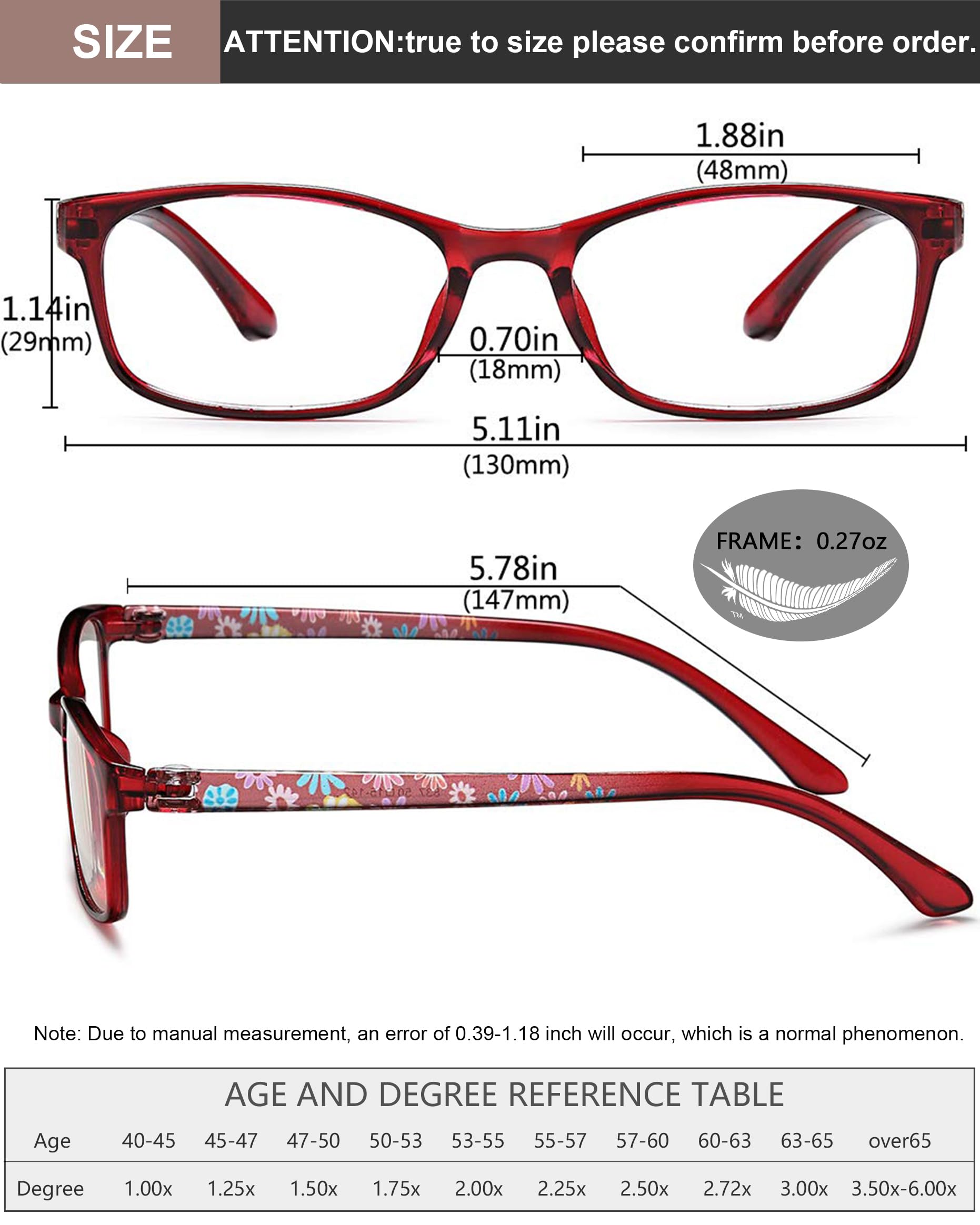 EYEURL Reading Glasses for Women Men Blue Light Blocking, 0.00 Anti Eye Strain Computer Readers, TR90 Ultra Lightweight Rectangle Frame Eyeglasses