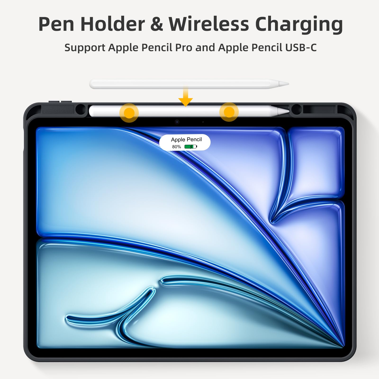 Akkerds Compatible for iPad Air 13 Inch Case (M4/M3/M2) 2026/2025/2024 with Pencil Holder, Trifold Stand Protective Cover/Soft TPU Back for iPad Air 13 Case, Supports Touch ID, Auto Wake/Sleep, Black