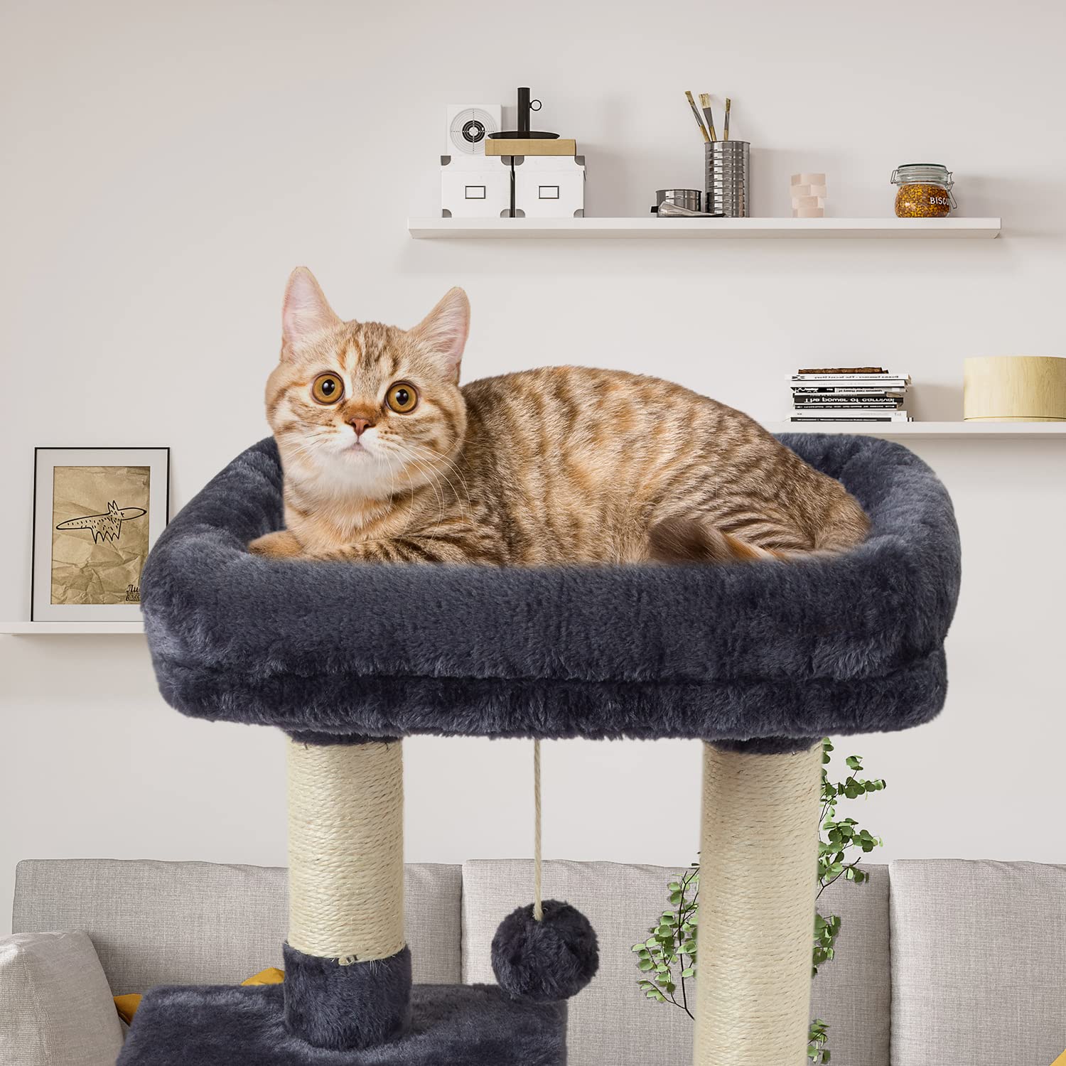 FISH&NAP Cute Cat Tree Kitten Cat Tower for Indoor Cat Condo Sisal Scratching Posts with Jump Platform Cat Furniture Activity Center Play House Beige