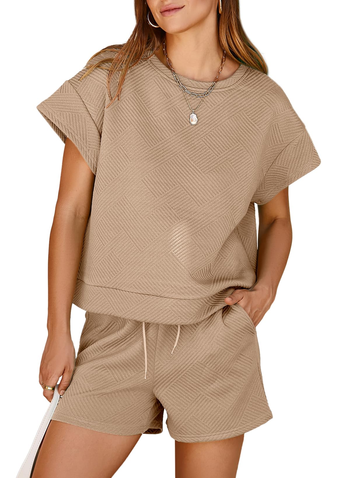 Dokotoo Women's 2 Piece Outfits Sweatsuit Casual Short Sleeve Pullover Tops and Drawstring Shorts Pants Lounge Sets
