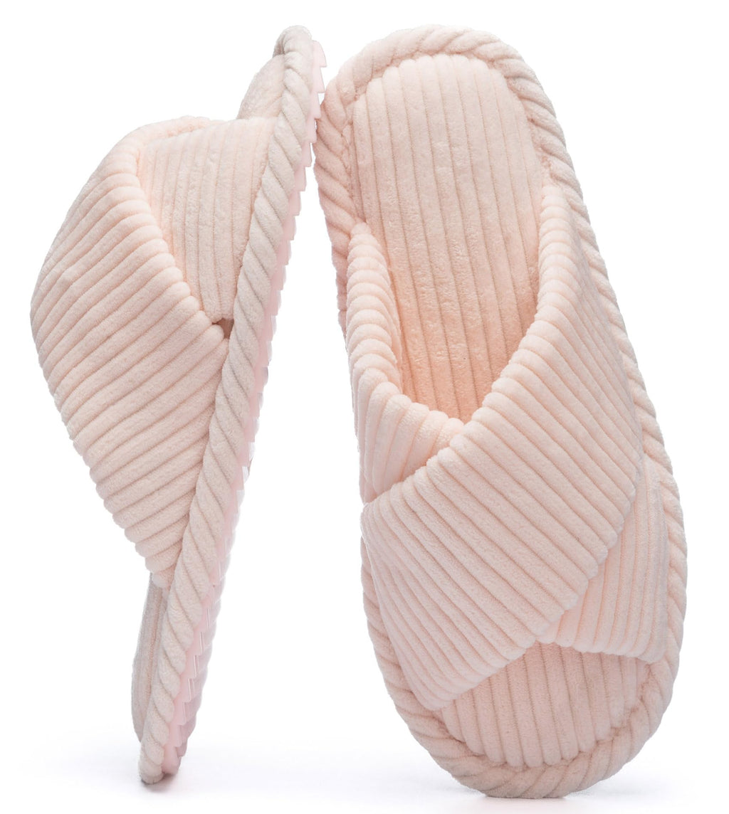 GOEWY Slippers for Women Memory Foam House Bedroom Corduroy Crossbands Open Toe Slides Sandals Shoes Comfy Trendy Gift for womens Anti-Skid sole