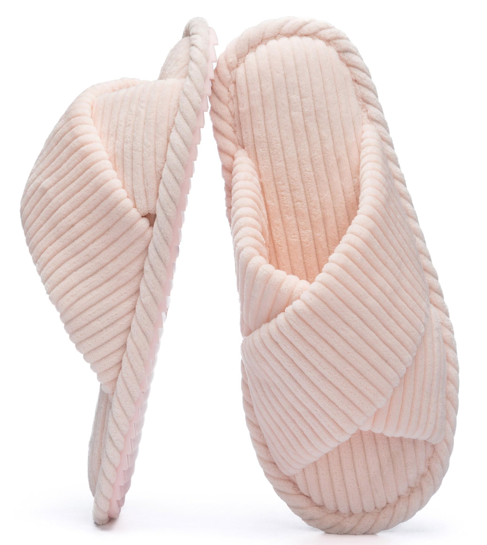 GOEWY Slippers for Women Memory Foam House Bedroom Corduroy Crossbands Open Toe Slides Sandals Shoes Comfy Trendy Gift for womens Anti-Skid sole