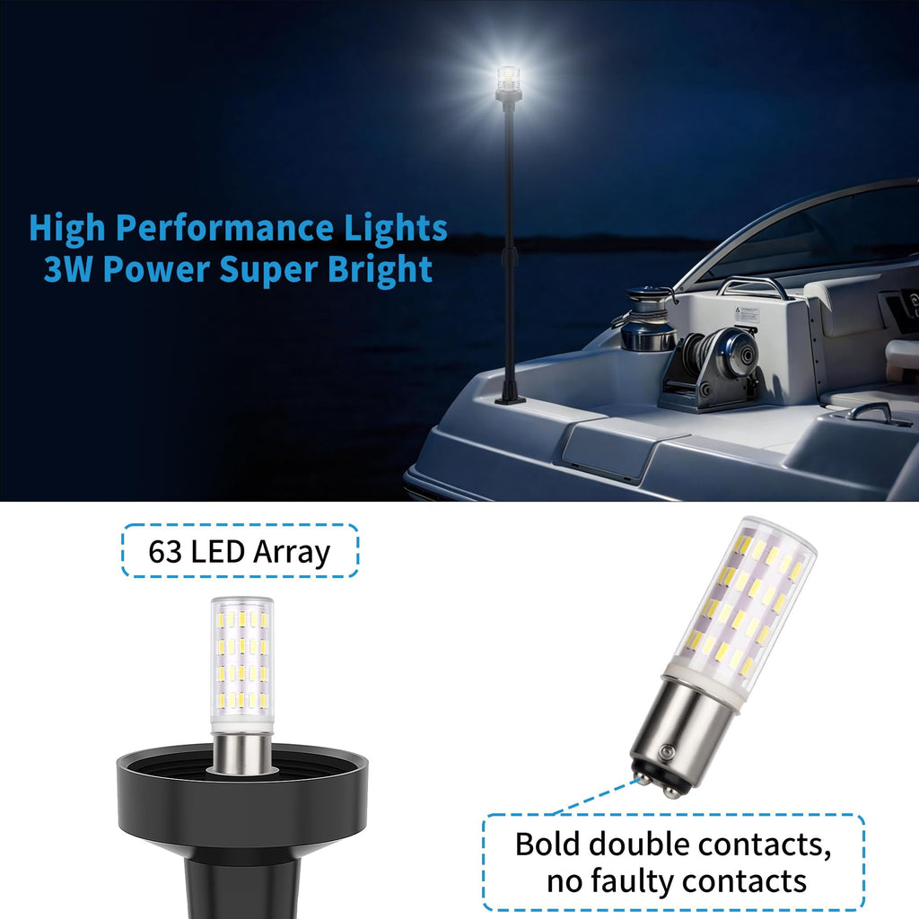 Obcursco Boat Stern Lights, Telescoping Pole 27"-48" LED Anchor Light with Base, 12V Adjustable 3NM 360° Navigation Lighting for Pontoon, Yacht, Bass, and Fishing Boats (27"-48", Black)