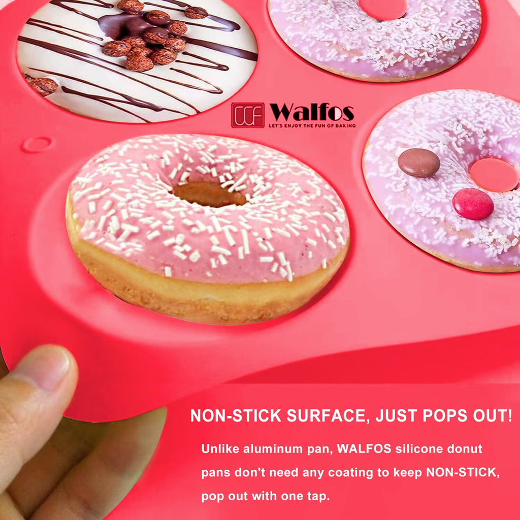 Walfos Donut Pan for Baking - Non-Stick Silicone Doughnut Pan Set, Silicone Donut Mold Heat Resistant, Make Perfect Donut Cake Biscuit Bagels, BPA FREE and Dishwasher Safe, Set of 3