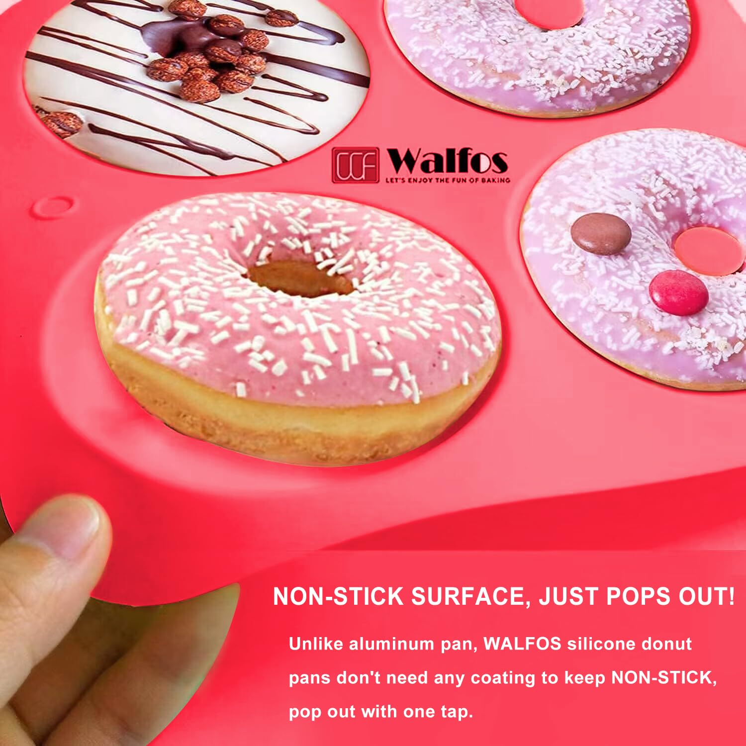 Walfos Donut Pan for Baking - Non-Stick Silicone Doughnut Pan Set, Silicone Donut Mold Heat Resistant, Make Perfect Donut Cake Biscuit Bagels, BPA FREE and Dishwasher Safe, Set of 3